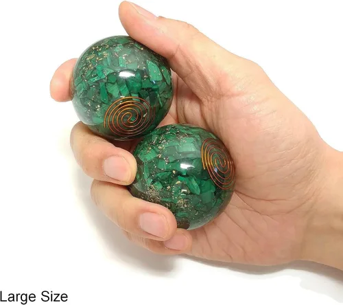 Miniatura 2 de Top Chi Bolas de baoding de orgonita de malaquita natural para terapia de manos, ejercicio y alivio del estrés (grande de 2 pulgadas)