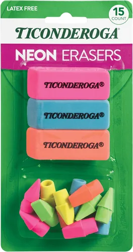 Ticonderoga Dixon 38931 - Juego combinado de borradores para oficina y escuela, 15 borradores, multicolor (38931)