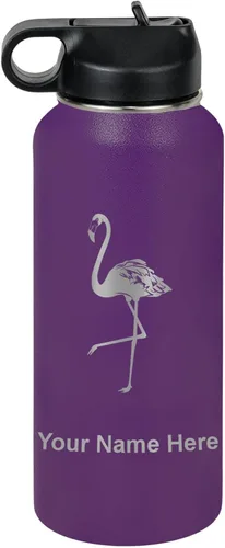Miniatura 45 de LaserGram Botella de agua personalizada, flamenco, acero inoxidable de doble pared aislada al vacío con popote superior, regalo grabado