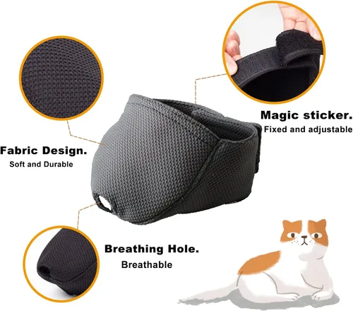 Miniatura 3 de Bozal para gatos con malla transpirable, bozal protector bucal de gato para evitar mordeduras y masticar (XS - negro)