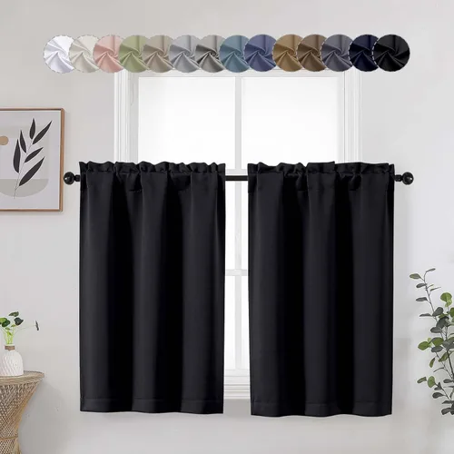 Miniatura 23 de Aqua Cafe - Juego de 2 paneles de cortinas opacas de 24 pulgadas de largo, con aislamiento térmico suave y sólido, para ventanas de baño, sótano