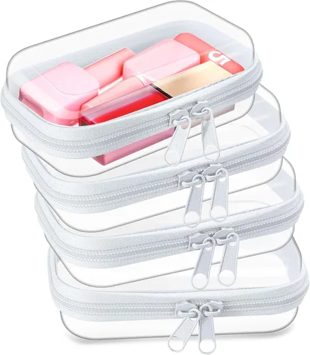 Miniatura 9 de Hoolerry 4 piezas de estuches rígidos transparentes con cremallera, bolsas de maquillaje, estuche de plástico para lápices, contenedores de caja