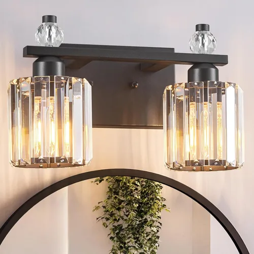 Miniatura 33 de Luces de Tocador de Baño de 3 Luces, Placado Negro, Modernas Luces de Tocador de Cristal para Baño, Luces de Tocador de Cristal para Usar Sobre