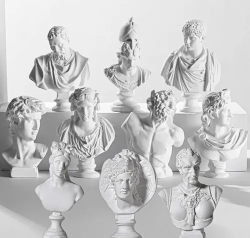 LAGOM HOUSE Juego de 10 estatuas griegas de busto y esculturas de busto griego, decoración de resina romana, mini figura de mitología griega, busto