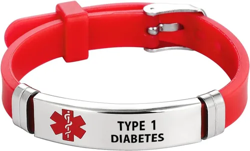 Miniatura 8 de TGLS Pulsera de identificación de alerta médica roja para mujer, acero inoxidable, para primeros auxilios de emergencia, alerta de salud, pulsera