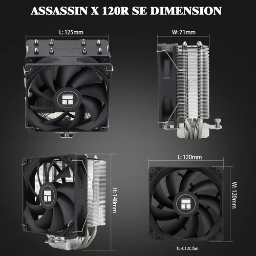Miniatura 5 de Thermalright Assassin X120 Refined SE - Enfriador de aire para CPU, 4 tubos de calor, ventilador TL-C12C PWM, cubierta de disipador de calor