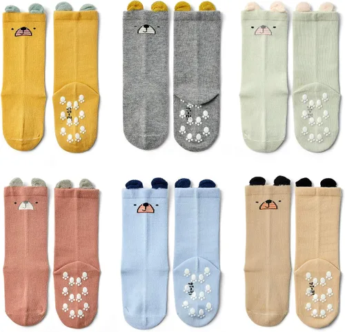Miniatura 7 de Moon Tree Calcetines antideslizantes para bebés y niñas, calcetines de rodilla con puños para bebés, calcetines antideslizantes de algodón