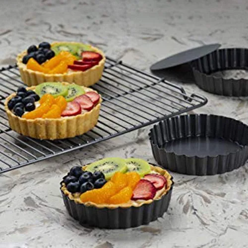 Miniatura 6 de Gutsdoor Paquete de 6 mini moldes para tartas de 4 pulgadas con parte inferior extraíble para quiche, antiadherente, redondo, juego de moldes
