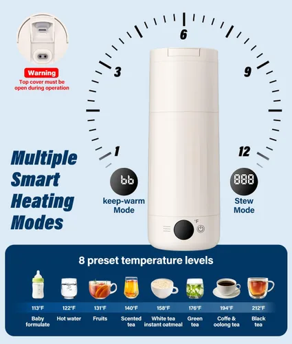 Miniatura 5 de Hervidor eléctrico portátil para viajes, hervidor de acero inoxidable 316, caldera de agua caliente con tapa y taza 2 en 1, hervidor de té de viaje