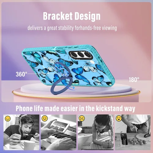 Miniatura 6 de Toycamp Funda para Samsung Galaxy S22, diseño de mariposa azul para mujeres, niñas, adolescentes, bonita funda femenina con soporte de anillo