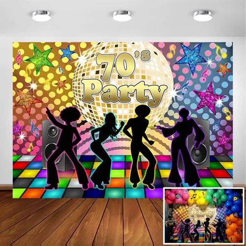 Avezano Fondo de fiesta de regreso a los años 70 para adultos, decoraciones de fiesta de discoteca, bola de discoteca retro de los años 70, Let's