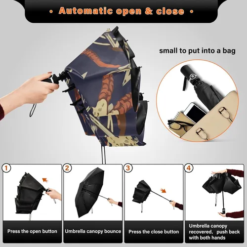 Miniatura 5 de UV Blocking Automatic Open Umbrella Satan-baphomet-sheep-head-demon Portable Travel Folding Umbrellas with Cover Bag
