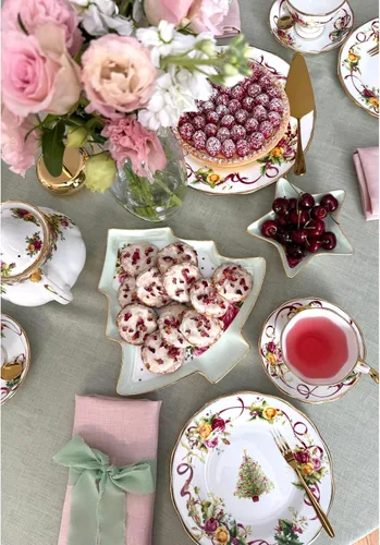 Miniatura 7 de Juego de taza y platillo de té, diseño de rosas del campo, Juego de 5 cubiertos de mesa