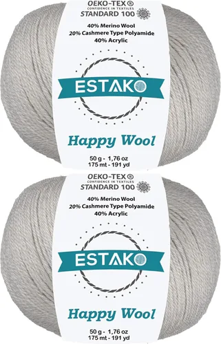 Miniatura 22 de Estako Happy Wool (paquete de 2 madejas) 40% lana merino 20% cachemira tipo poliamida 40% acrílico peso fingering hilo suave para tejer y crochet