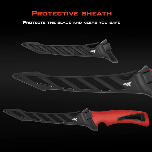 Miniatura 4 de KastKing Intimidator Cuchillo de filete con acero afilador, cuchillas de acero inoxidable alemán ultra afiladas G4116, mango antideslizante, funda