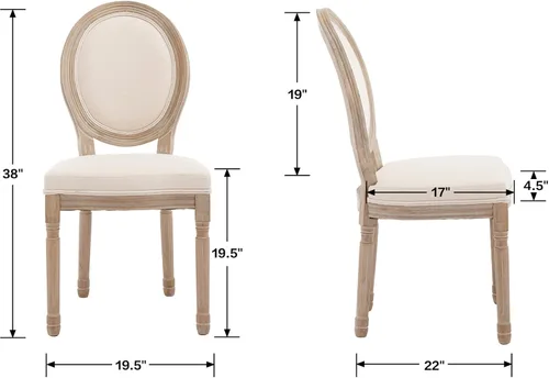 Miniatura 2 de Kmax Sillas de comedor estilo granja, patas de madera marrón, elegantes sillas de cocina copetudas, sillas de dormitorio francesas desgastadas