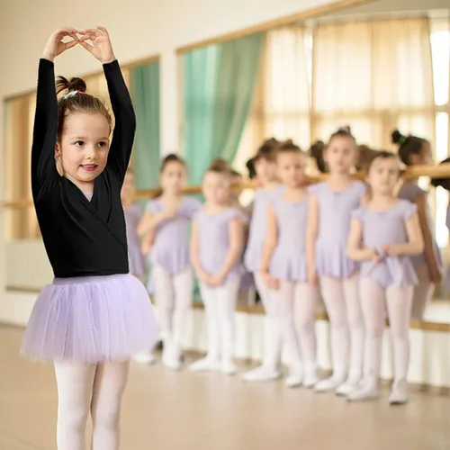 Miniatura 5 de MOLLDAN Cárdigan cruzado de ballet para niñas, manga larga, cárdigan de baile para niños pequeños, lazo para la cintura