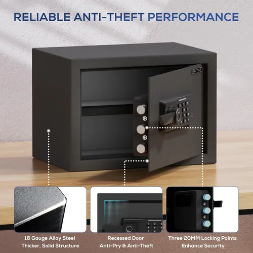 Miniatura 6 de Caja Fuerte Biométrica de 1.0 Pies Cúbicos con Bolsa Ignífuga, Caja Fuerte de Acceso Rápido por Huella Dactilar con Llaves, Teclado Digital, Puerto