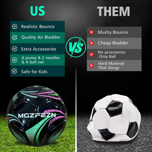 Miniatura 4 de MGZFEZN Youth Soccer Ball Size 3/4/5, Kids Outdoor Play Game Training Practice Soccer Ball for Teen Boy Girl Indoor Outdoor with 1 Pump 1 Net Bag