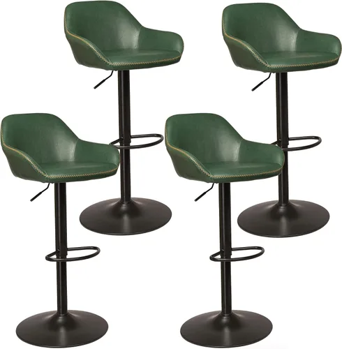 Miniatura 10 de Glitzhome Taburete de bar giratorio, taburetes de bar ajustables con soporte trasero y reposapiés, silla de bar tapizada de piel sintética
