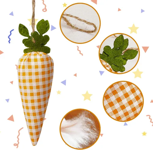 Miniatura 3 de 16 adornos colgantes de zanahoria de Pascua, patrón de estampado a cuadros, mini zanahoria artificial, adornos colgantes para fiesta de Pascua