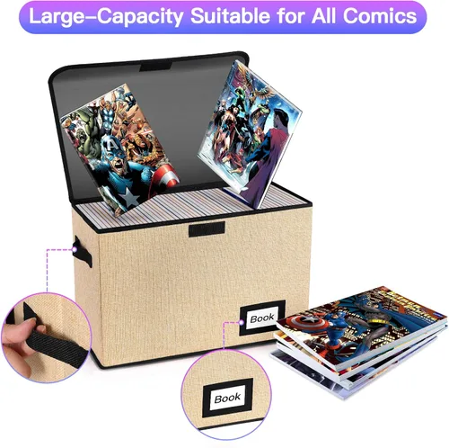 Miniatura 5 de Paquete de 2 cajas de almacenamiento de cómics, organizador protector, 15.8 x 7.8 x 11.8 pulgadas, caja corta plegable, con capacidad para 160-180