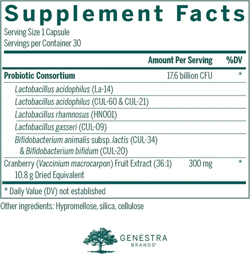 Miniatura 2 de Genestra Brands HMF Women's Daily Apoyo a la salud del tracto urinario y gastrointestinal para mujeres 30 cápsulas