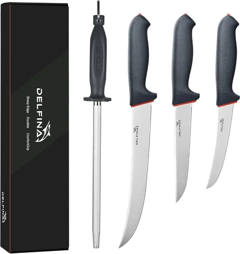 Miniatura 9 de Cuchillo curvado de 8 pulgadas con funda y mango SoftGrip, cuchillo para cortar carne, acero japonés de alto carbono (8 pulgadas)