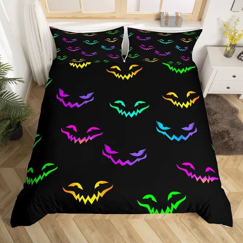 Miniatura 48 de Erosebridal Juego de ropa de cama de murciélago de Halloween, tamaño individual, con purpurina y estrellas, galaxia, funda de edredón para niños