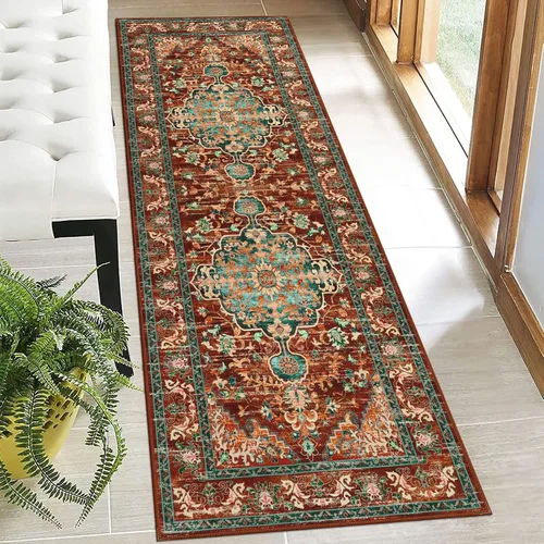 Miniatura 60 de U'Artlines Alfombra de Área Bohemia Lavable, 2x3 Pequeña Suave Antideslizante Vintage Felpudo para Puerta Frontal Interior Alfombra Verde