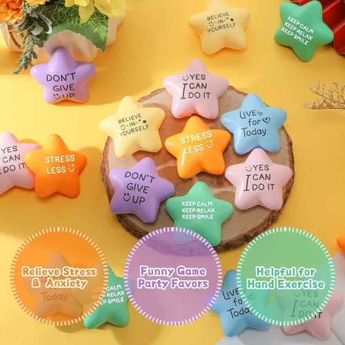 Miniatura 3 de Libima 30 bolas motivacionales para el estrés con forma de estrella a granel de 2.2 pulgadas, coloridas bolas de espuma para aliviar la ansiedad