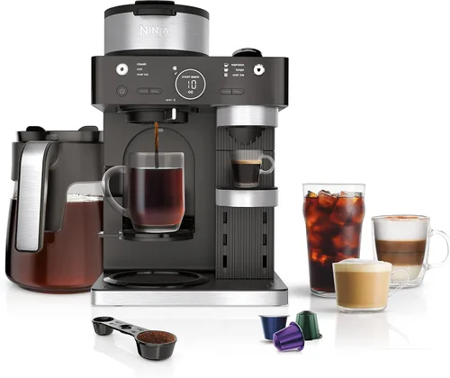 Ninja CFN601 - Sistema de café expreso, 3 estilos de café expreso, compatible con cápsulas de café de una sola porción y Nespresso, espumador