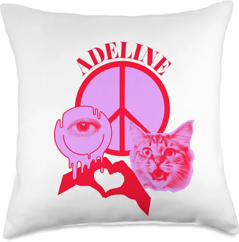 Miniatura 5 de Adeline Name Personalized Peace and Karma Co. Adeline - Almohada personalizada con el nombre I Love Retro Cat Mom (16 x 16 pulgadas), multicolor