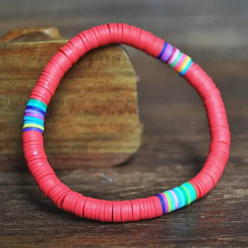 Miniatura 7 de EXCEART 20 pulseras de arcilla elástica de 0236in con cuentas de arco iris pulsera bohemia de arcilla