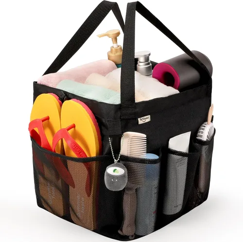 Miniatura 11 de famichan Organizador de ducha de malla portátil, esencial para dormitorio universitario, niñas y chicos, bolsa de ducha azul de gran capacidad
