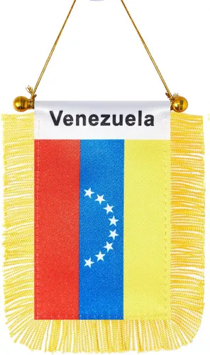 CANTENDO Bandera de Venezuela para colgar en la ventana, mini bandera venezolana de automóvil con borla de poste y ventosa para decoración de espejo