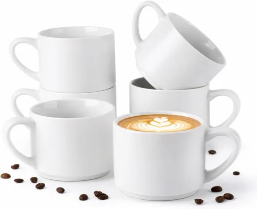 Miniatura 10 de GBHOME Juego de 6 tazas de cerámica apilables de 14 onzas, tazas de café modernas para bebidas calientes, color gris, 14 onzas líquidas, 6