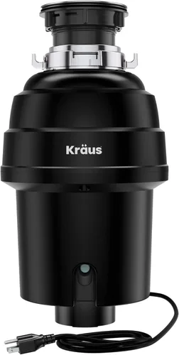 KRAUS WasteGuard KWD100-100MBL - Triturador de basura ultra silencioso de 1 HP con conexión rápida, cubierta de drenaje para fregadero de cocina,