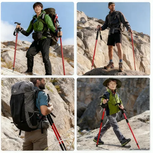 Miniatura 6 de Bastón de senderismo retráctil de aleación de aluminio, bastones de senderismo portátiles adecuados para actividades al aire libre como montañismo
