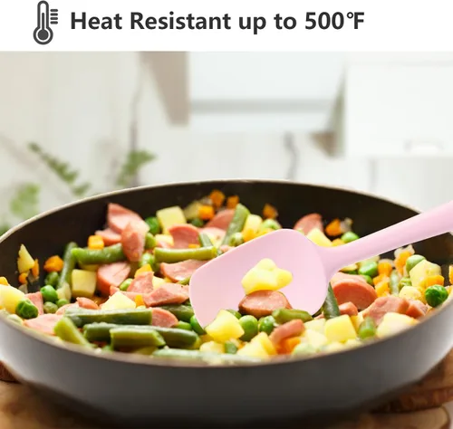 Miniatura 3 de Juego de 5 espátulas de silicona rosa, juego de espátulas de goma resistentes al calor, juego de utensilios de cocina de silicona aptos
