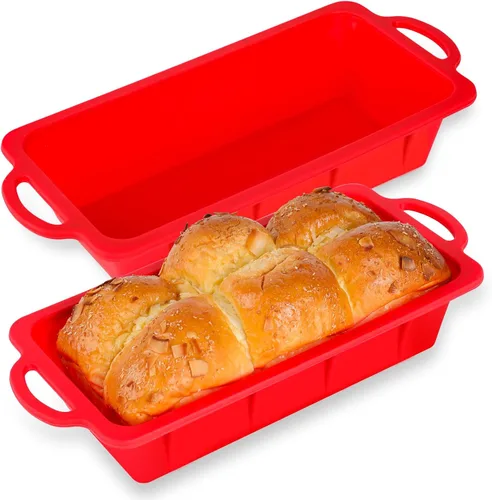 Miniatura 8 de Vinino Molde de silicona para pan con marco reforzado de metal, molde para pan de 9.5 x 5 pulgadas, molde para pan de 1 lb de silicona Crema