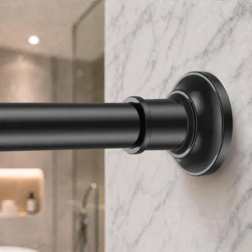 Barra de cortina de tensión, 43-64 pulgadas, ajustable, de 1.1 pulgadas de diámetro, gruesa, resistente, color negro, barra de cortina de resorte de