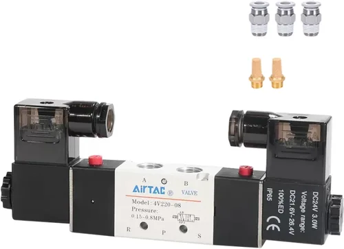 Válvula solenoide AirTAC 4V120-06 DC12V 1/8 "PT Doble Solenoide 5/2 vías Aire Neumático Piloto interno 21-114 PSI 5 Puerto 2 Posición Tiene Función
