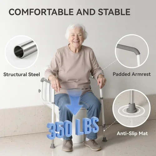 Miniatura 2 de Loyoda Rieles de seguridad para inodoro, mango de inodoro resistente de acero médico, patas ajustables en altura que proporcionan apoyo para Gris-1