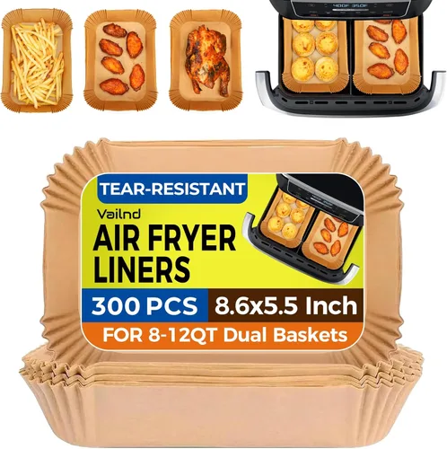 Miniatura 12 de Vailnd - Forros para freidora de aire desechables para cestas dobles, 200 piezas de papel pergamino rectangular para Ninja DZ201 DZ401, freidora