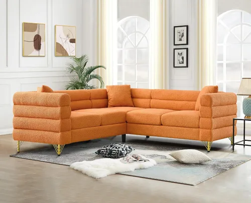 Miniatura 15 de Juego de 2 sofás para sala de estar, cómodo sofá de bouclé con sofá cama y sofá de 3 plazas, sofá tapizado con 2 almohadas y diseño de asiento