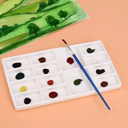 Miniatura 6 de Paleta de pintura de cerámica de 8 pulgadas 14 Wells Artist, rectangular de cerámica de 14 pozos, color blanco
