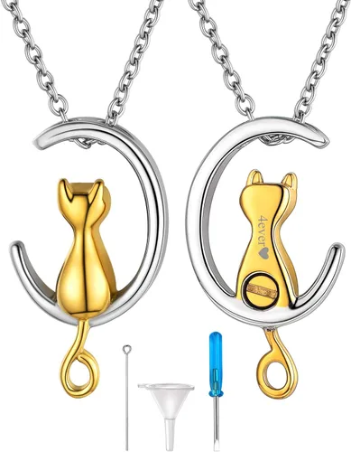Miniatura 229 de FindChic Collares personalizados con urna para cenizas, barra vertical, gato, luna, reloj de arena, garra de perro, acero inoxidable, chapado en oro