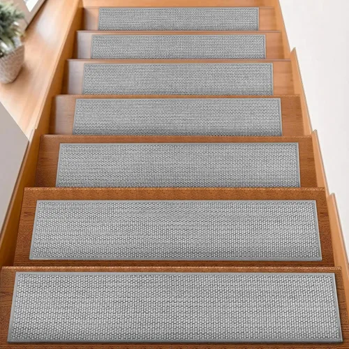 Peldaños de escalera de lino natural para escalones de madera en interiores, 8 x 30 pulgadas (paquete de 4) alfombras para escaleras de madera,