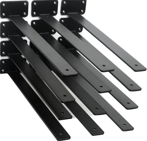 Miniatura 80 de Paquete de 2 - Soportes de estante en L ocultos negros de 4 pulgadas (1/5 pulgada de grosor) Soportes de estante flotante de hierro Soportes